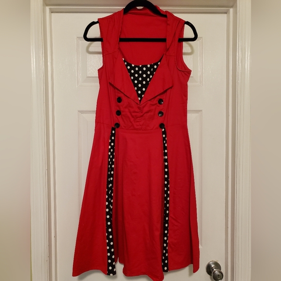 LunaJany Rockabilly Polka Dot Fit and Flare Swing Cocktail Dress & Petticoat - Picture 5 of 12